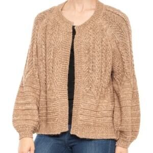 Lucky Brand Balloon Sleeve Open Cardigan Womens Size Small Wool Blend Camel